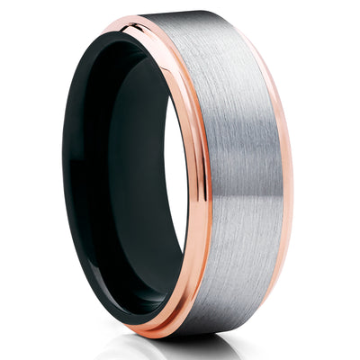 Black Wedding Band - Rose Gold Tungsten - Tungsten Wedding Ring - Men's Ring