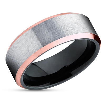 Tungsten Ring - Black Wedding Ring - Rose Gold Tungsten - Black Ring - Silver