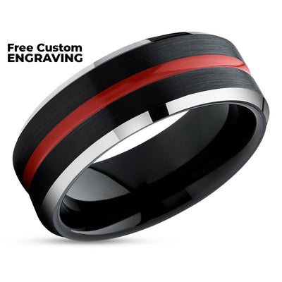 Black Tungsten Wedding Ring - Red Tungsten Ring - Black Wedding Band - Red Ring