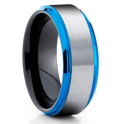 Blue Tungsten Wedding Band - Gray Tungsten Ring - Blue Tungsten - Black Tungsten Ring