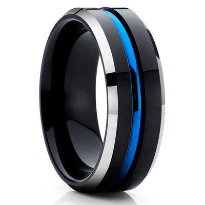 Black Wedding Ring - Blue Tungsten Ring - Tungsten Wedding Band - Tungsten Carbide Ring