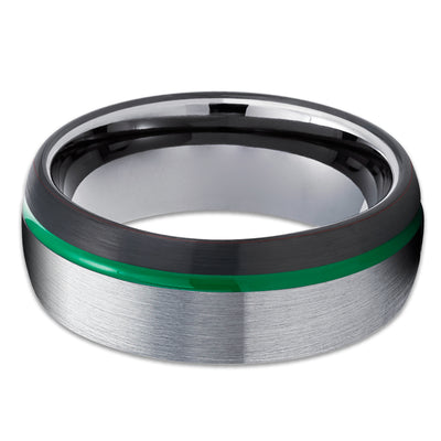 Green Tungsten Ring - Green Wedding Band - Black Tungsten Ring - Anniversary Ring - 8mm