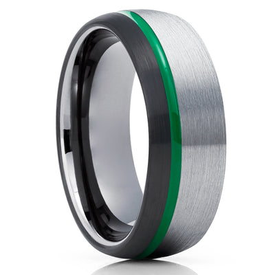 Green Tungsten Ring - Green Wedding Band - Black Tungsten Ring - Anniversary Ring - 8mm