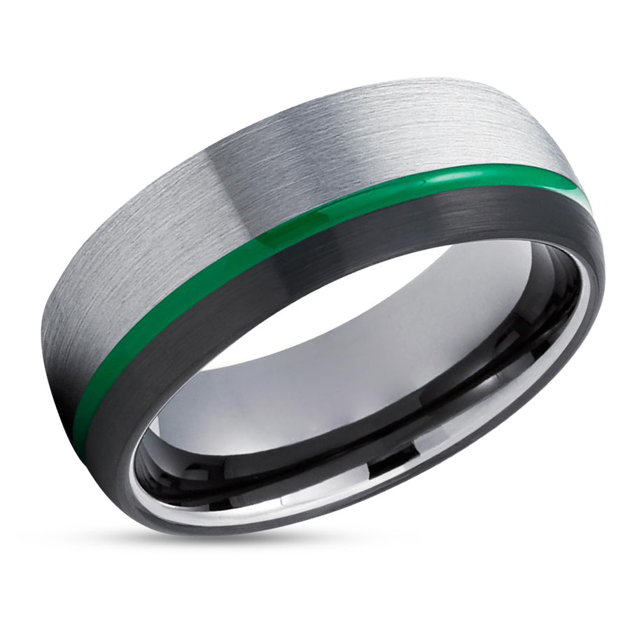 Green Tungsten Ring - Green Wedding Band - Black Tungsten Ring - Anniversary Ring - 8mm