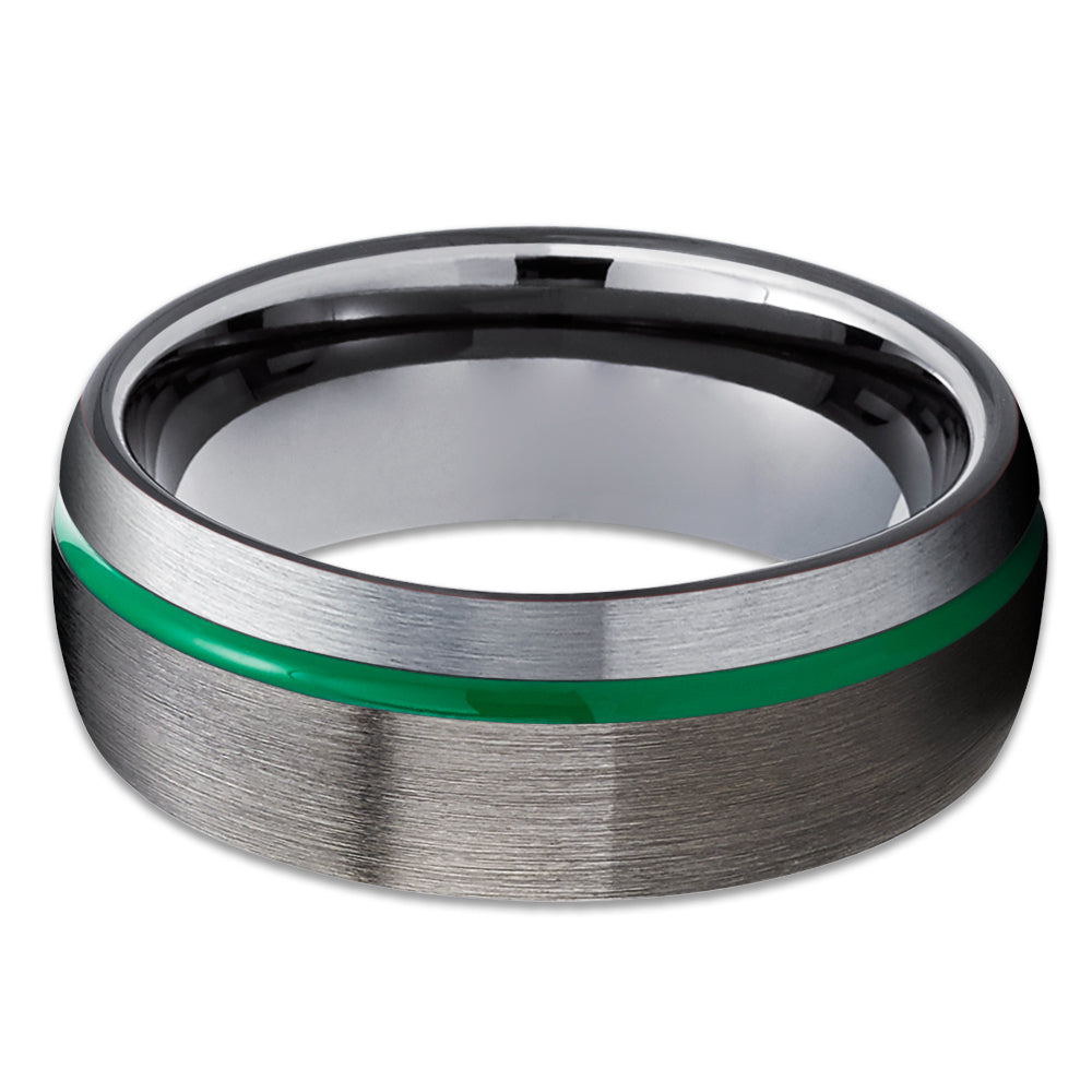 Black Tungsten Wedding Band - Green Tungsten Ring - Anniversary Ring - Gunmetal Ring