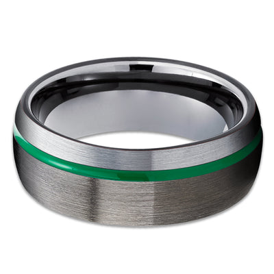 Black Tungsten Wedding Band - Green Tungsten Ring - Anniversary Ring - Gunmetal Ring