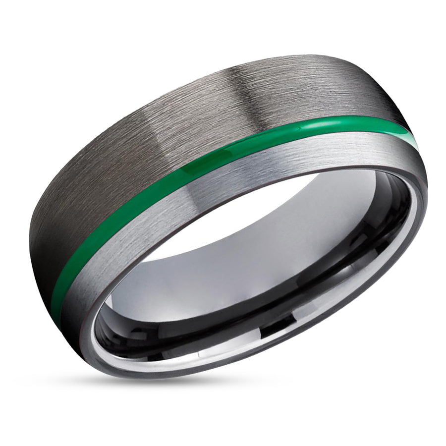 Black Tungsten Wedding Band - Green Tungsten Ring - Anniversary Ring - Gunmetal Ring
