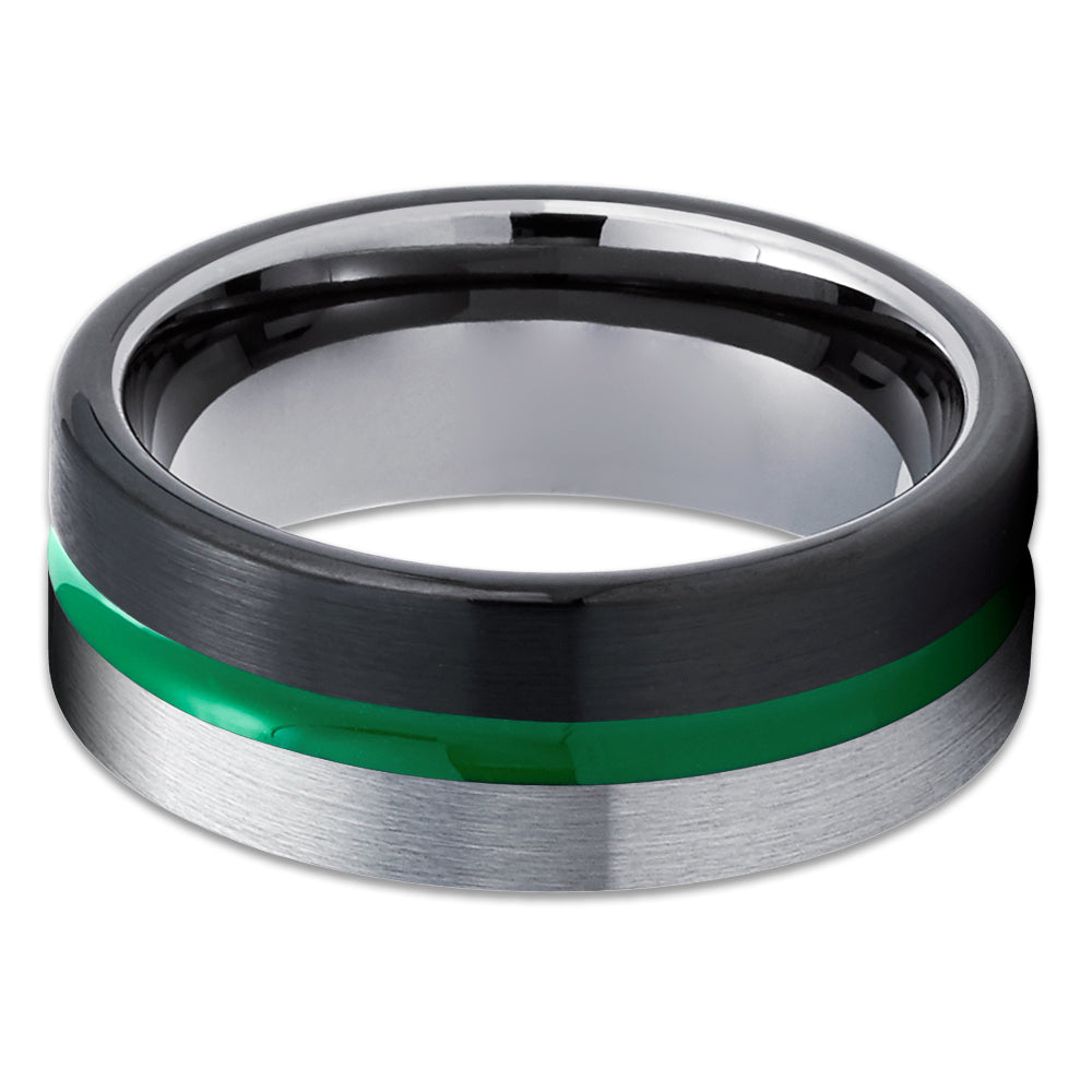 Green Wedding Ring - Green Tungsten Wedding Band - Tungsten Wedding Ring - Black