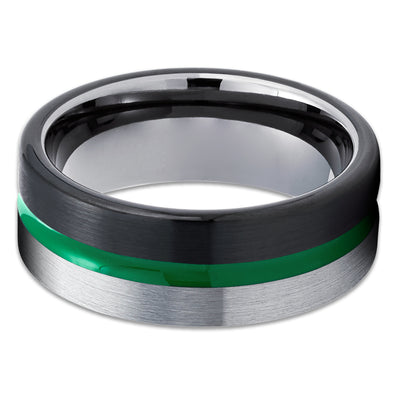 Green Wedding Ring - Green Tungsten Wedding Band - Tungsten Wedding Ring - Black