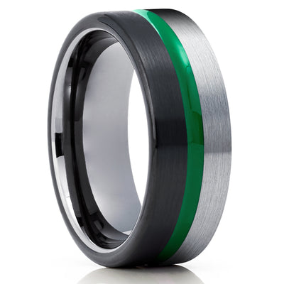 Green Wedding Ring - Green Tungsten Wedding Band - Tungsten Wedding Ring - Black