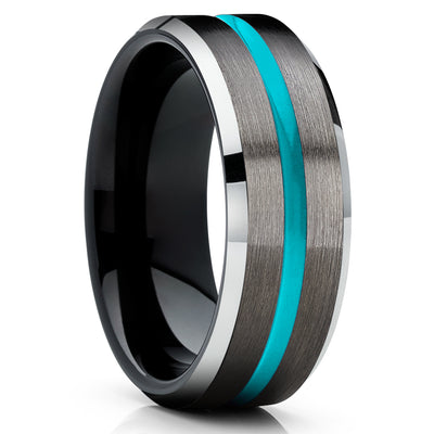 Turquoise Tungsten Ring - Gunmetal Tungsten Ring - Black Tungsten Ring - Unique Ring
