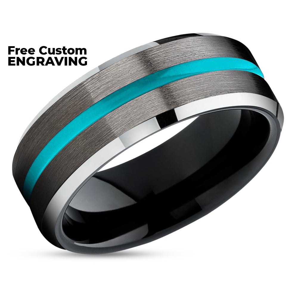 Turquoise Tungsten Ring - Gunmetal Tungsten Ring - Black Tungsten Ring - Unique Ring