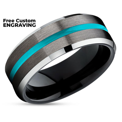 Turquoise Tungsten Ring - Gunmetal Tungsten Ring - Black Tungsten Ring - Unique Ring