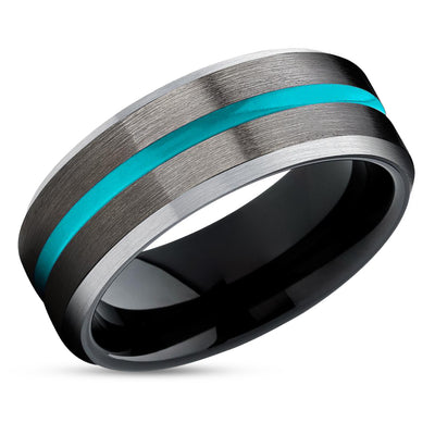 Turquoise Tungsten Ring - Gunmetal Tungsten Ring - Black Tungsten Ring - Unique Ring