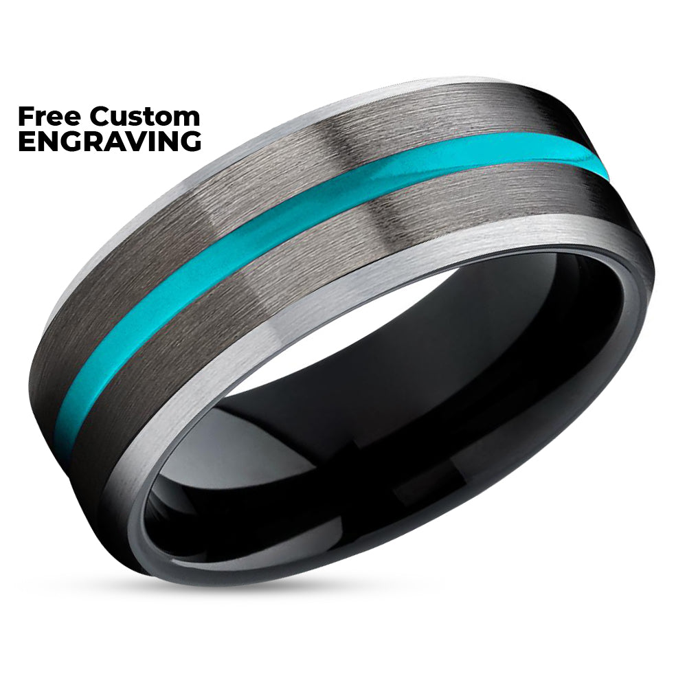 Turquoise Tungsten Ring - Gunmetal Tungsten Ring - Black Tungsten Ring - Unique Ring