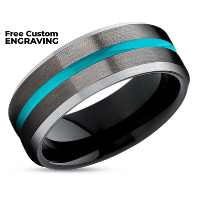 Turquoise Tungsten Ring - Gunmetal Tungsten Ring - Black Tungsten Ring - Unique Ring