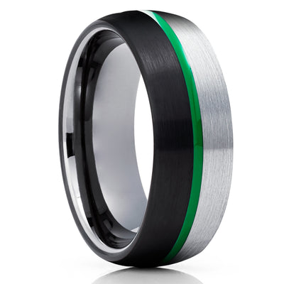 Gunmetal Wedding Ring - Green Tungsten Wedding Band - Black Tungsten Ring - Band