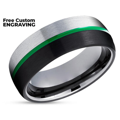 Gunmetal Wedding Ring - Green Tungsten Wedding Band - Black Tungsten Ring - Band