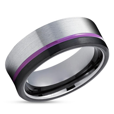 Purple Wedding Ring - Gunmetal Tungsten Ring - Black Wedding Ring - Gunmetal Ring