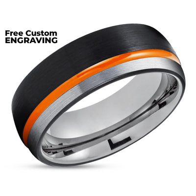 Black Tungsten Wedding Band - Orange Tungsten Ring - Orange Tungsten - Gray Ring