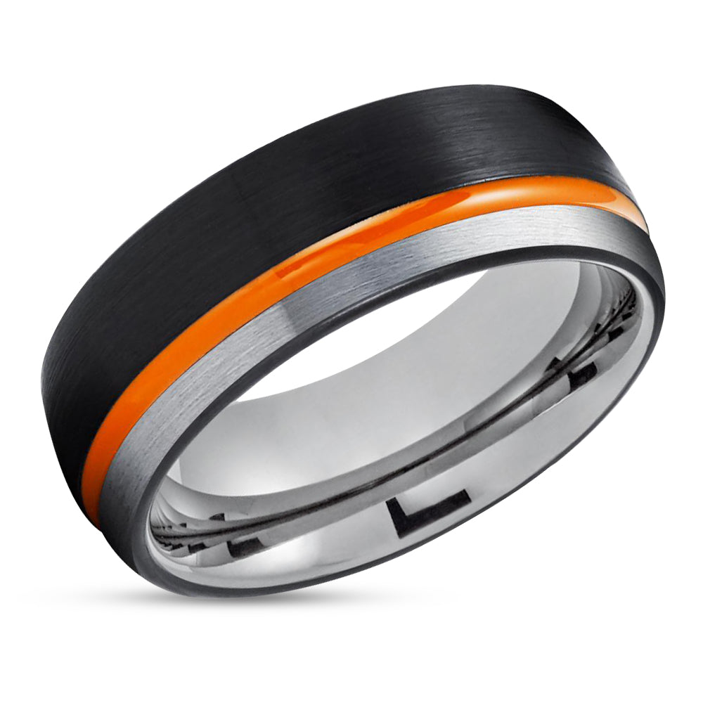 Black Tungsten Wedding Band - Orange Tungsten Ring - Orange Tungsten - Gray Ring