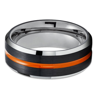 Orange Tungsten Wedding Band - Black Tungsten Ring - Gunmetal Tungsten Ring - Black