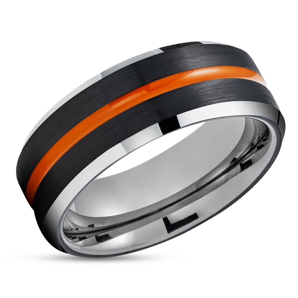 Orange Tungsten Wedding Band - Black Tungsten Ring - Gunmetal Tungsten Ring - Black