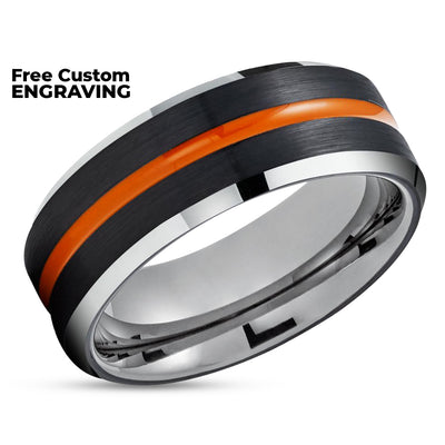 Orange Tungsten Wedding Band - Black Tungsten Ring - Gunmetal Tungsten Ring - Black