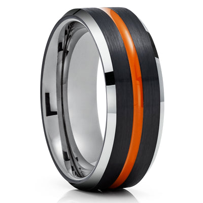 Orange Tungsten Wedding Band - Black Tungsten Ring - Gunmetal Tungsten Ring - Black