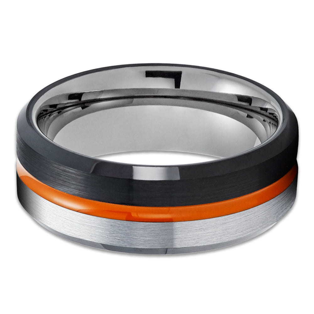 Black Tungsten Ring - Orange Tungsten Wedding Ring - Orange Tungsten - Gunmetal Ring