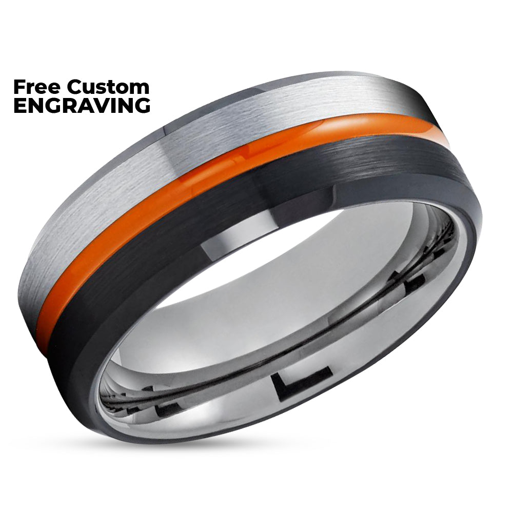 Black Tungsten Ring - Orange Tungsten Wedding Ring - Orange Tungsten - Gunmetal Ring