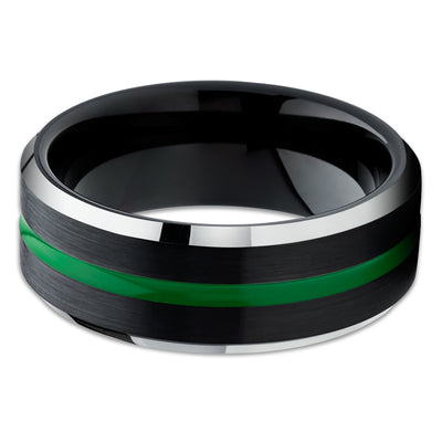 Green Tungsten Ring - Black Tungsten Wedding Band - Green Tungsten Ring - Black Ring