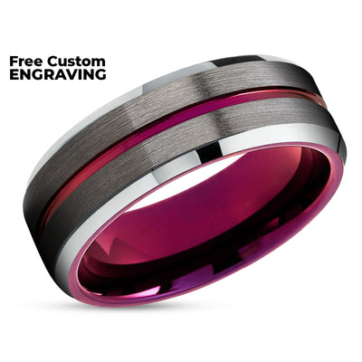 Purple Wedding Ring - Gunmetal Tungsten Ring - Anniversary Ring - Purple Ring