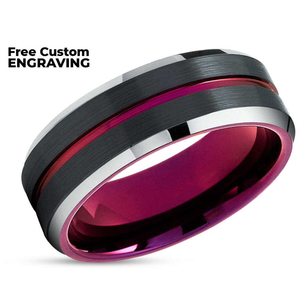 Purple Tungsten Wedding Band - Black Tungsten Ring - Purple Wedding Ring - Purple