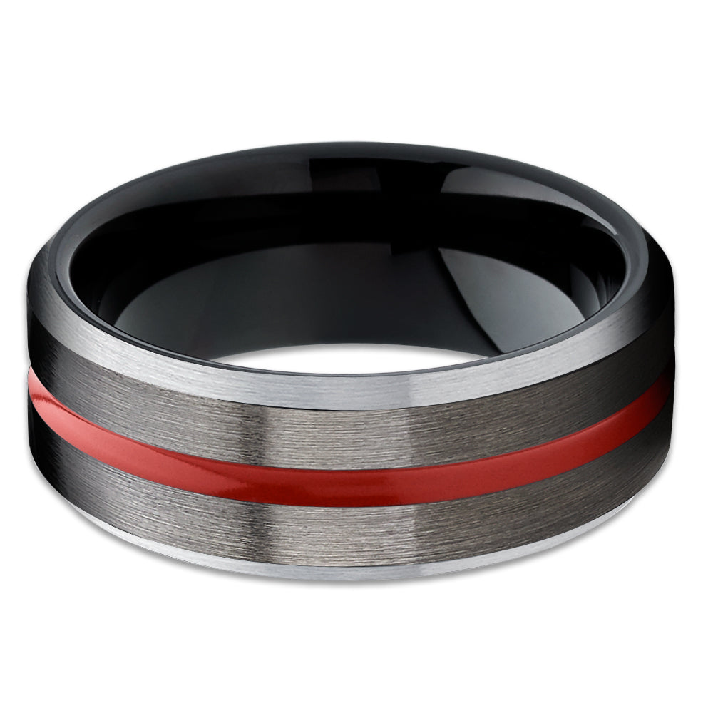 Gunmetal Tungsten Wedding Band - Red Tungsten Ring - Black Tungsten Wedding Ring