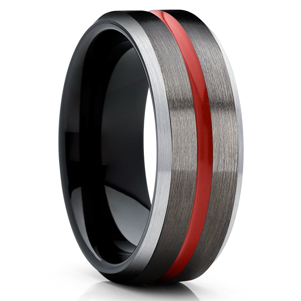Gunmetal Tungsten Wedding Band - Red Tungsten Ring - Black Tungsten Wedding Ring