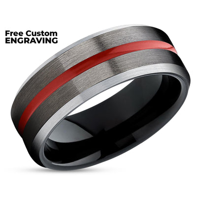 Gunmetal Tungsten Wedding Band - Red Tungsten Ring - Black Tungsten Wedding Ring