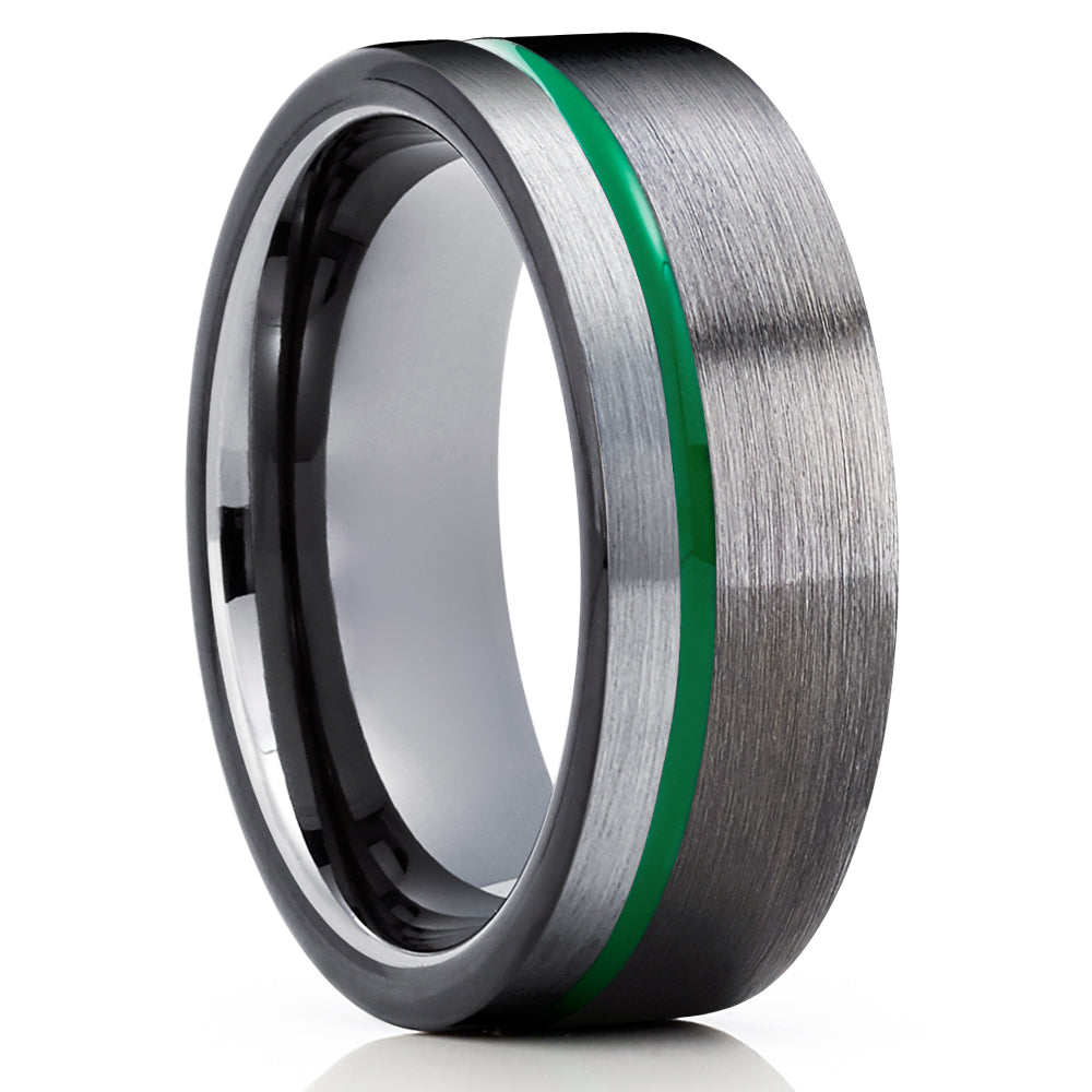 Gunmetal Tungsten Ring - Green Tungsten Ring - Black Tungsten Ring - Green Tungsten
