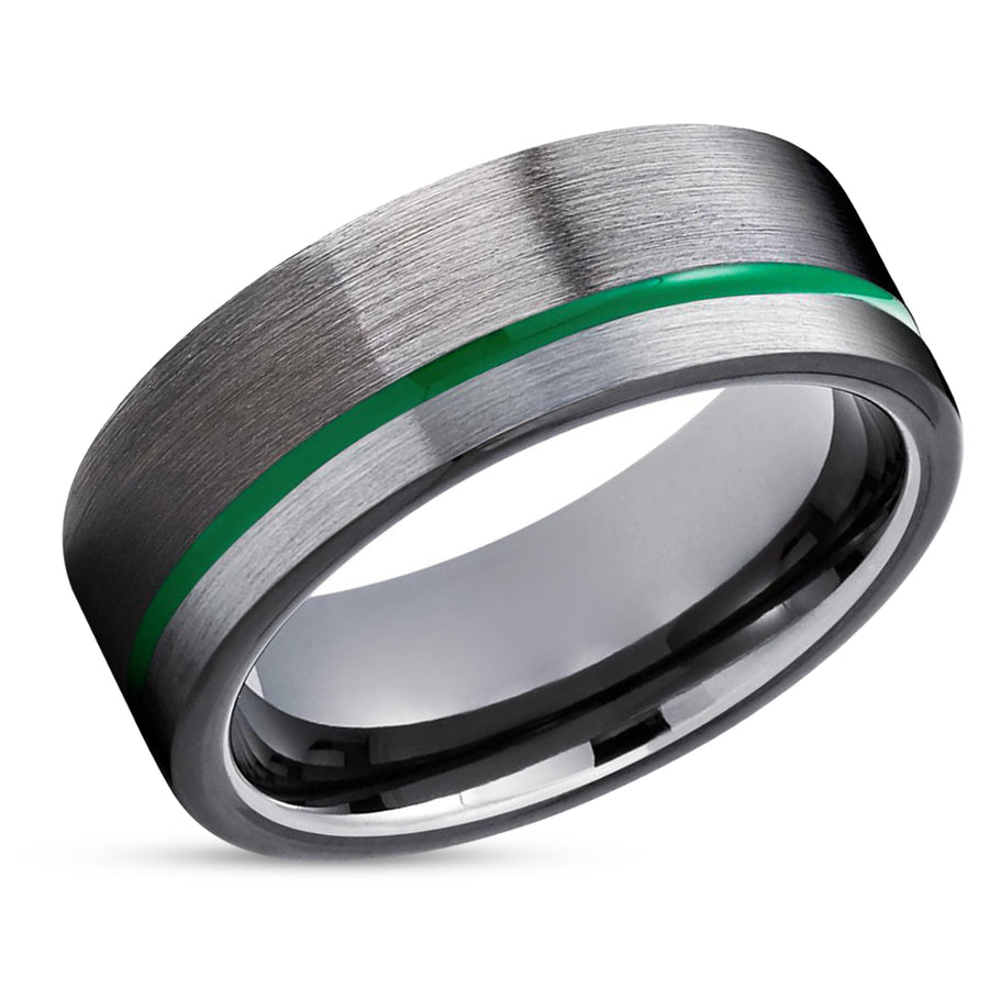Gunmetal Tungsten Ring - Green Tungsten Ring - Black Tungsten Ring - Green Tungsten