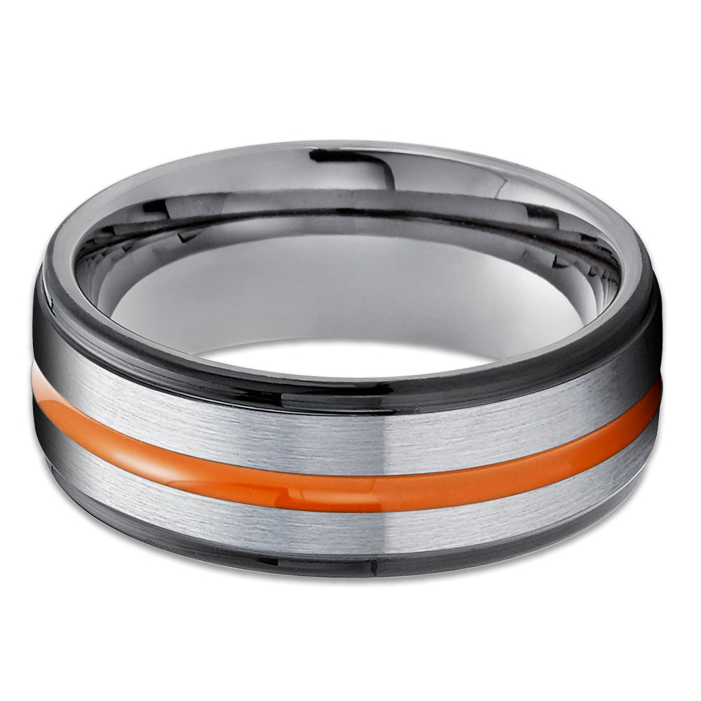 Orange Wedding Band - Gunmetal Tungsten Ring - Orange Wedding Ring - Black Ring