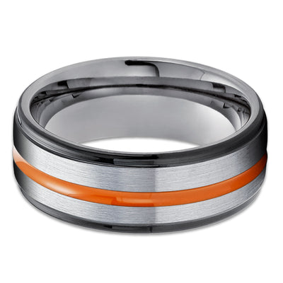 Orange Wedding Band - Gunmetal Tungsten Ring - Orange Wedding Ring - Black Ring