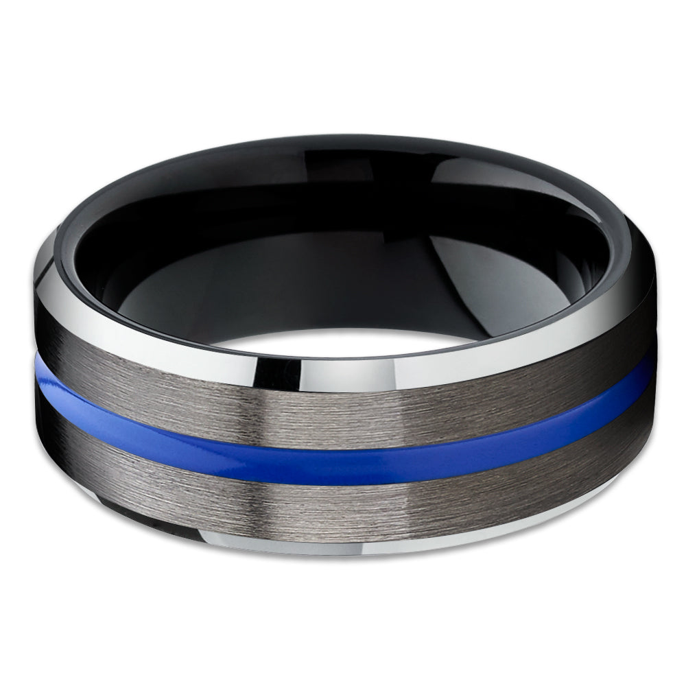 Gunmetal Wedding Band - Blue Wedding Ring - Black Wedding Ring - Tungsten Ring