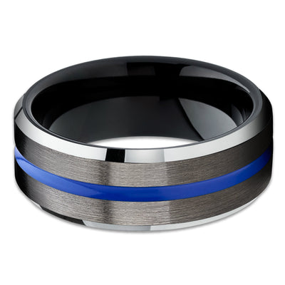 Gunmetal Wedding Band - Blue Wedding Ring - Black Wedding Ring - Tungsten Ring