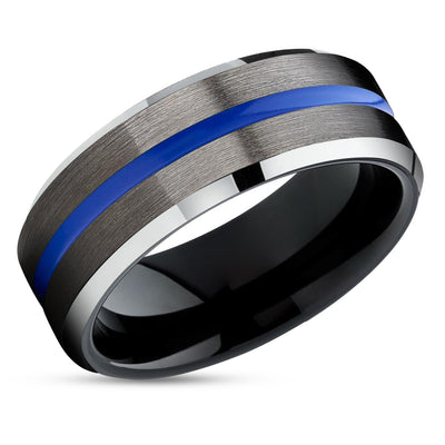 Gunmetal Wedding Band - Blue Wedding Ring - Black Wedding Ring - Tungsten Ring