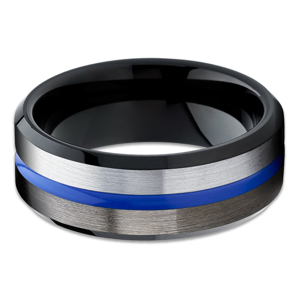 Gunmetal Tungsten Ring - Blue Tungsten Ring - Blue Wedding Ring - Black Tungsten Ring