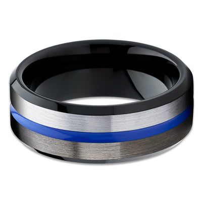 Gunmetal Tungsten Ring - Blue Tungsten Ring - Blue Wedding Ring - Black Tungsten Ring