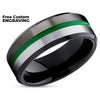 Green Tungsten Ring - Green Tungsten Wedding Ring - Gunmetal Tungsten Ring - Brush