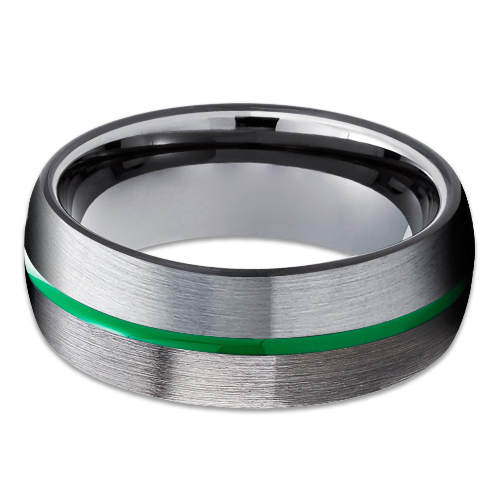 Gunmetal Tungsten Wedding Band - Green Tungsten Ring - Gray Tungsten Ring - Unique