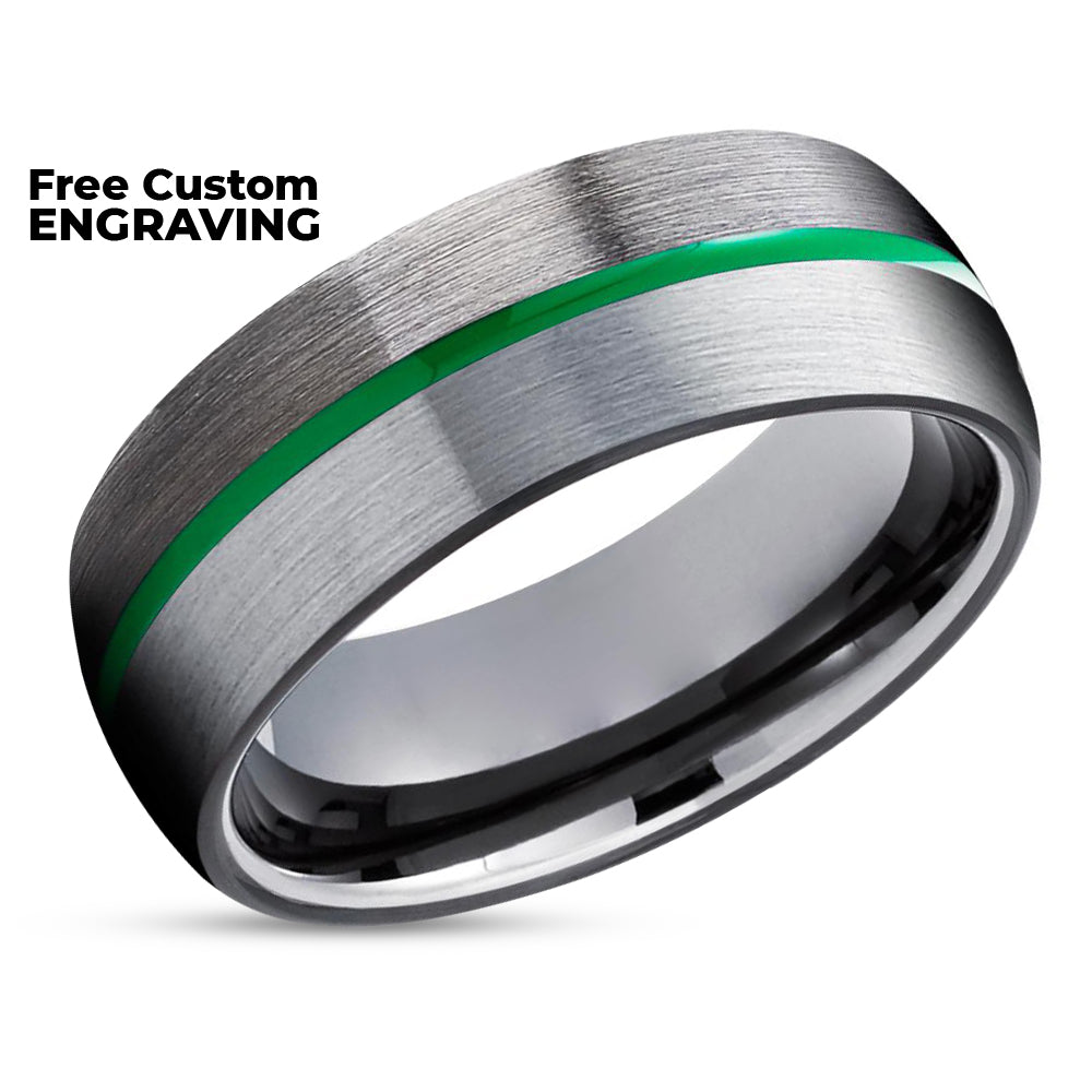 Gunmetal Tungsten Wedding Band - Green Tungsten Ring - Gray Tungsten Ring - Unique