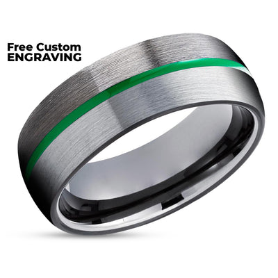 Gunmetal Tungsten Wedding Band - Green Tungsten Ring - Gray Tungsten Ring - Unique